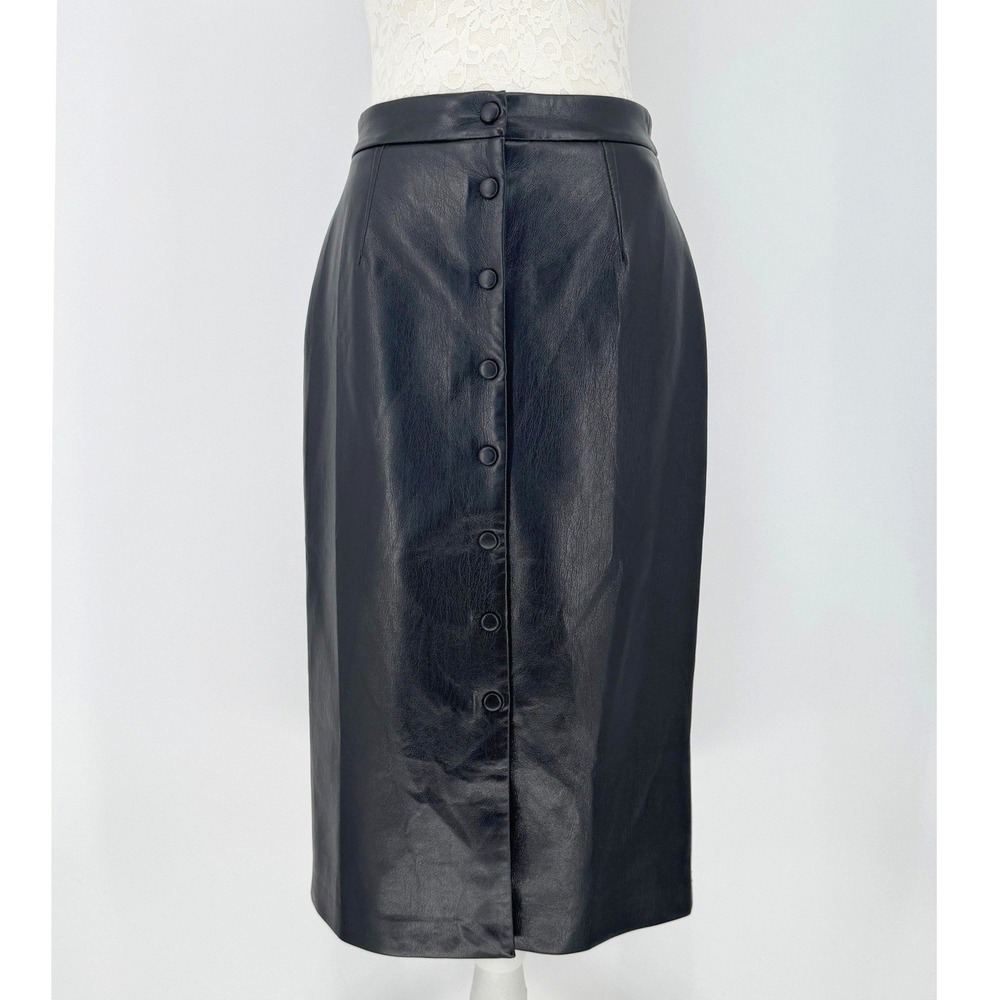 Wilfred Aritzia Midi Skirt 4 Vegan Leather Snap Front Minimalist Dark Academia